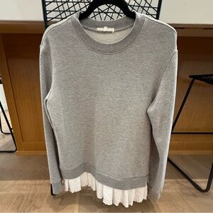 Shopbop brand Clu Too Grey Sweatshirt with white ruffle